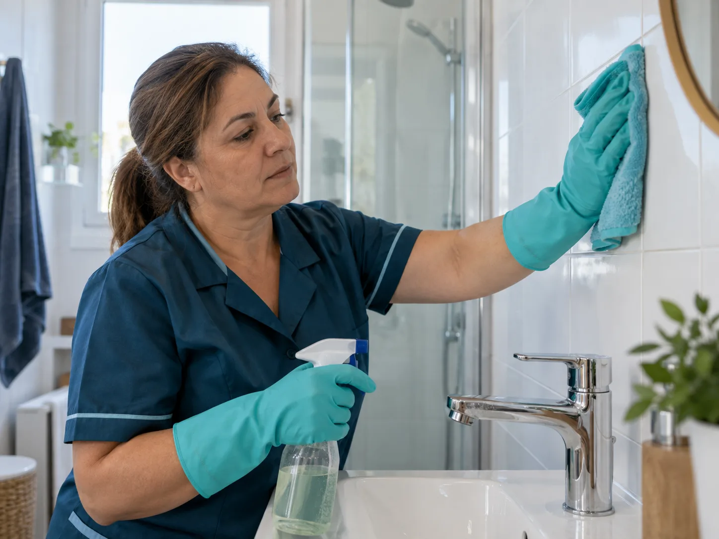 Limpieza del hogar: azulejos y grifería de un baño